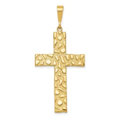 Pre-owned Superdealsforeverything Real 14kt Yellow Gold Nugget Style Cross Pendant