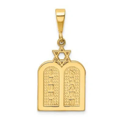 Pre-owned Superdealsforeverything Real 14kt Yellow Gold Polished 10 Commandment Tablets W/star Of David Charm