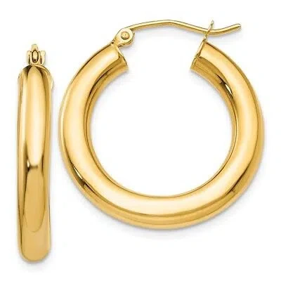 Pre-owned Superdealsforeverything Real 14kt Yellow Gold Polished 4mm Lightweight Tube Hoop Earrings