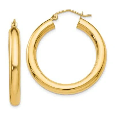 Pre-owned Superdealsforeverything Real 14kt Yellow Gold Polished 4mm Lightweight Tube Hoop Earrings