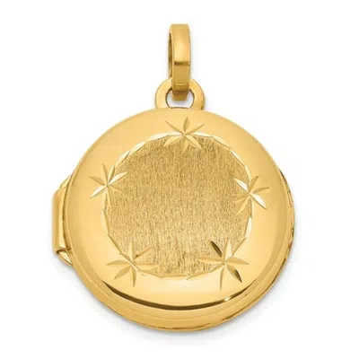 Pre-owned Superdealsforeverything Real 14kt Yellow Gold Polished And Satin 16mm Diamond Cut Round Locket