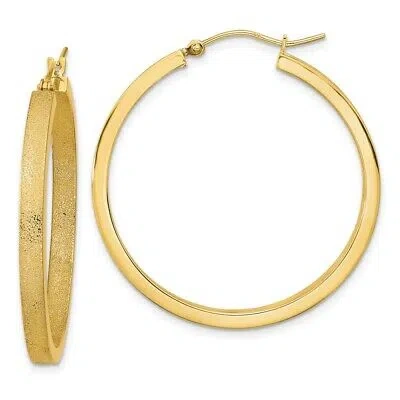 Pre-owned Superdealsforeverything Real 14kt Yellow Gold Polished And Brushed Hoop Earrings