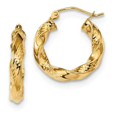 Pre-owned Superdealsforeverything Real 14kt Yellow Gold Polished & Diamond Cut Twist Hoop Earrings