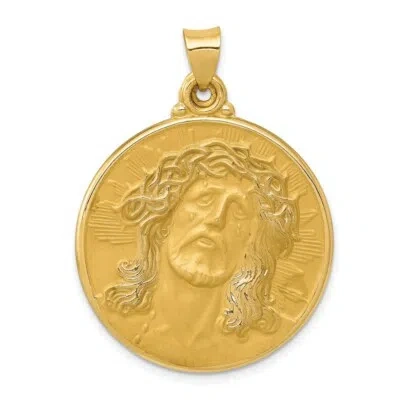 Pre-owned Superdealsforeverything Real 14kt Polished And Satin Face Of Jesus Medal Hollow Pendant In Yellow