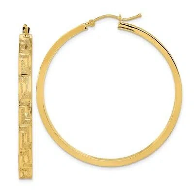 Pre-owned Superdealsforeverything Real 14k Yellow Gold Polished And Satin Greek Pattern Hoop Earrings
