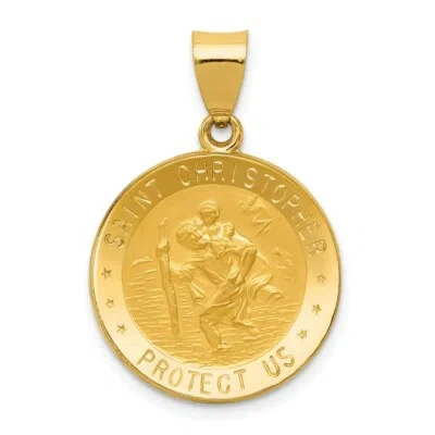 Pre-owned Superdealsforeverything Real 14kt Polished And Satin St. Christopher Medal Hollow Pendant In Yellow