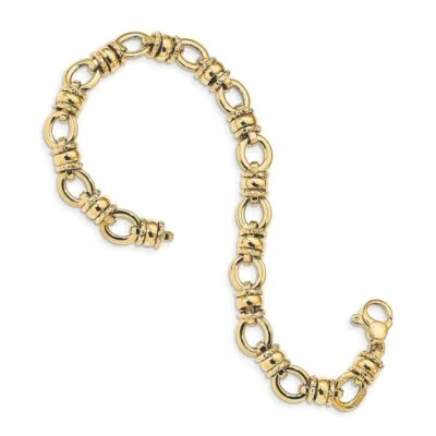 Pre-owned Superdealsforeverything Real 14kt Yellow Gold Polished And Textured Fancy Link Chain Bracelet; 7.75 Inch