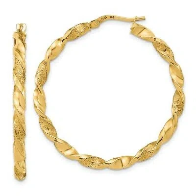 Pre-owned Superdealsforeverything Real 14kt Yellow Gold Polished And Textured Twisted Hoop Earrings