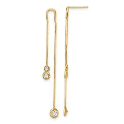 Pre-owned Superdealsforeverything Real 14kt Yellow Gold Polished Cz Double Chain Dangle Post Earrings