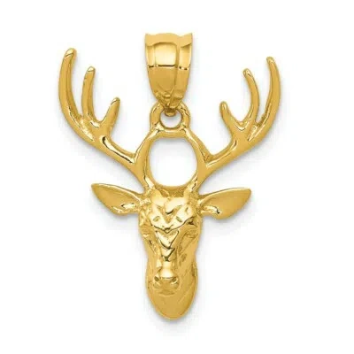 Pre-owned Superdealsforeverything Real 14kt Yellow Gold Polished Deer Head Pendant