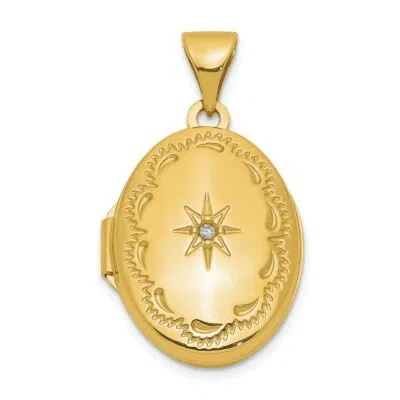 Pre-owned Superdealsforeverything Real 14kt Yellow Gold Polished Diamond Oval Locket