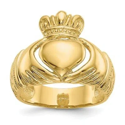 Pre-owned Superdealsforeverything Real 14kt Yellow Gold Polished Domed Claddagh Ring S:8