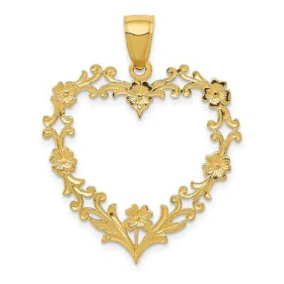 Pre-owned Superdealsforeverything Real 14kt Yellow Gold Polished Floral Border Heart Pendant