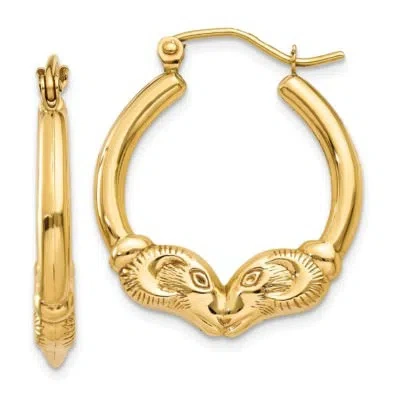 Pre-owned Superdealsforeverything Real 14kt Yellow Gold Polished Ram Hoop Earrings