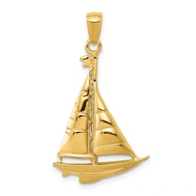 Pre-owned Superdealsforeverything Real 14kt Yellow Gold Polished Sailboat Pendant