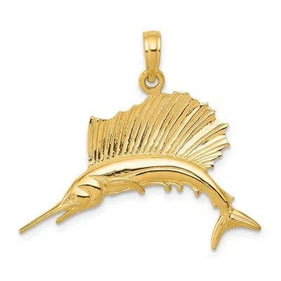 Pre-owned Superdealsforeverything Real 14kt Yellow Gold Polished Sailfish Pendant