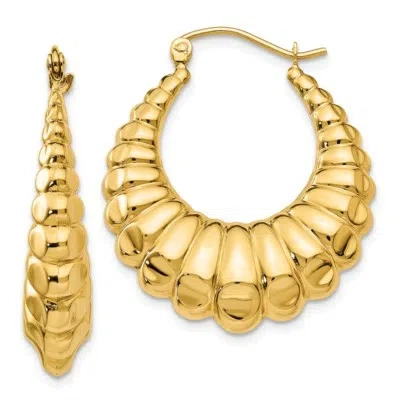 Pre-owned Superdealsforeverything Real 14kt Yellow Gold Polished Scalloped Hollow Hoop Earrings