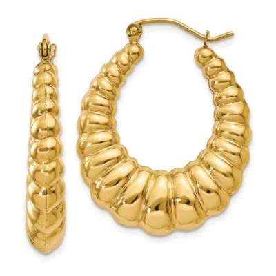 Pre-owned Superdealsforeverything Real 14kt Yellow Gold Polished Scalloped Hoop Earrings