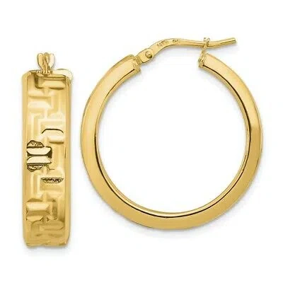 Pre-owned Superdealsforeverything Real 14kt Yellow Gold Polished Textured Aztec Pattern Hoop Earrings