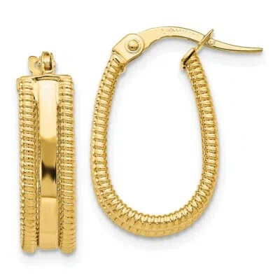 Pre-owned Superdealsforeverything Real 14kt Yellow Gold Polished Textured Oval Hoop Earrings