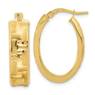 Pre-owned Superdealsforeverything Real 14kt Yellow Gold Polished Textured Oval Hoop Earrings