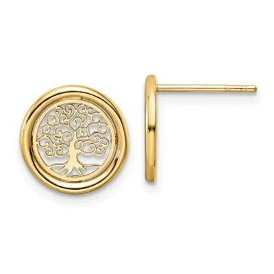 Pre-owned Superdealsforeverything Real 14kt Yellow Gold Polished Tree Of Life In Circle Post Earrings