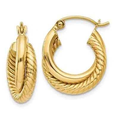 Pre-owned Superdealsforeverything Real 14kt Yellow Gold Polished Twisted Double Hoop Earrings