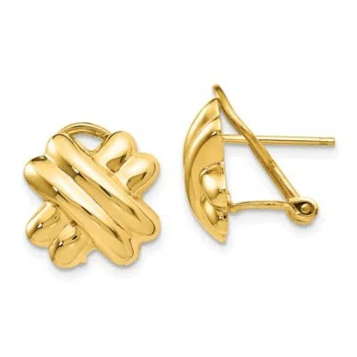 Pre-owned Superdealsforeverything Real 14kt Yellow Gold Polished X Omega Back Post Earrings