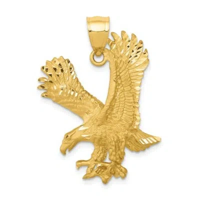 Pre-owned Superdealsforeverything Real 14kt Yellow Gold Satin Diamond-cut Eagle Pendant