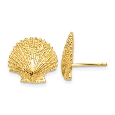 Pre-owned Superdealsforeverything Real 14kt Yellow Gold Scallop Shell Post Earrings