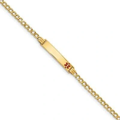 Pre-owned Superdealsforeverything Real 14kt Yellow Gold Semi-solid Medical Red Enamel Cuban Link Id Chain Bracelet