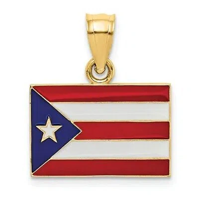 Pre-owned Superdealsforeverything Real 14kt Yellow Gold Solid Enameled Puerto Rico Flag Pendant