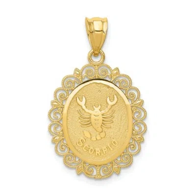 Pre-owned Superdealsforeverything Real 14kt Yellow Gold Solid Satin Polished Scorpio Zodiac Oval Pendant