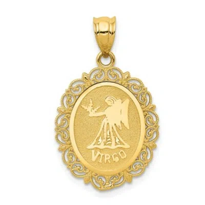 Pre-owned Superdealsforeverything Real 14kt Yellow Gold Solid Satin Polished Virgo Zodiac Oval Pendant