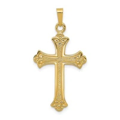 Pre-owned Superdealsforeverything Real 14kt Yellow Gold Textured And Polished Fleur De Lis Cross Pendant