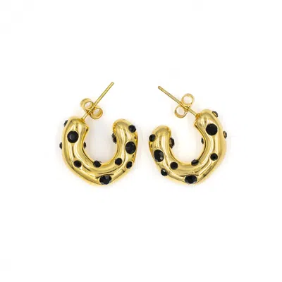 Superdivajewellery Women's Gold / Black Black Gemstone Earrings In Multi