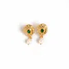 Superdivajewellery Women's Gold / Green Stephanie Pearl Drop Earrings In Multi