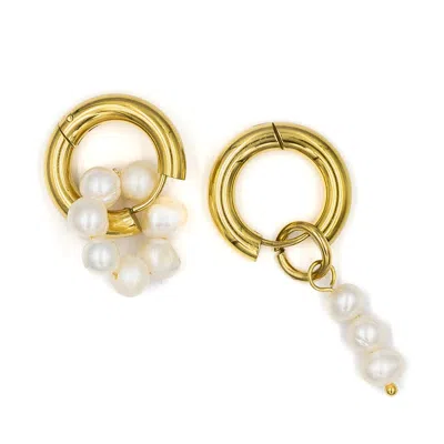 Superdivajewellery Women's Pearl Drop Hoop Earrings In Yellow