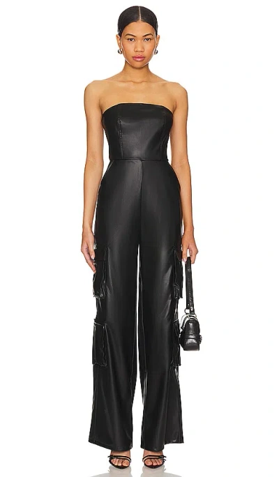 Superdown Alice Faux Leather Jumpsuit In 黑色