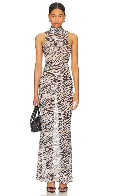 Superdown Angelika Sheer Dress In Beige Multi