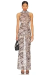 Superdown Angelika Sheer Dress In Beige Multi