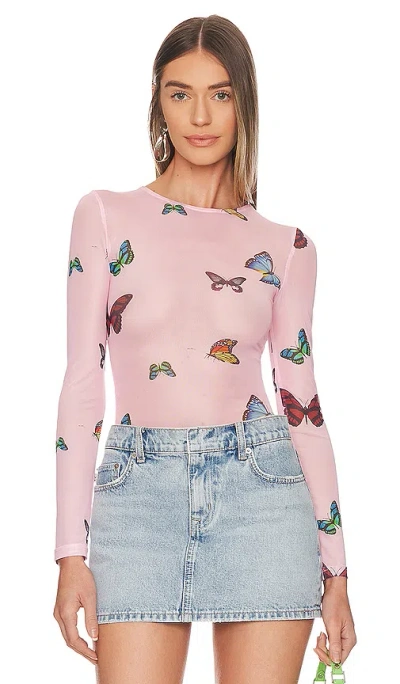 Superdown Ari Butterfly Mesh Top In Pink
