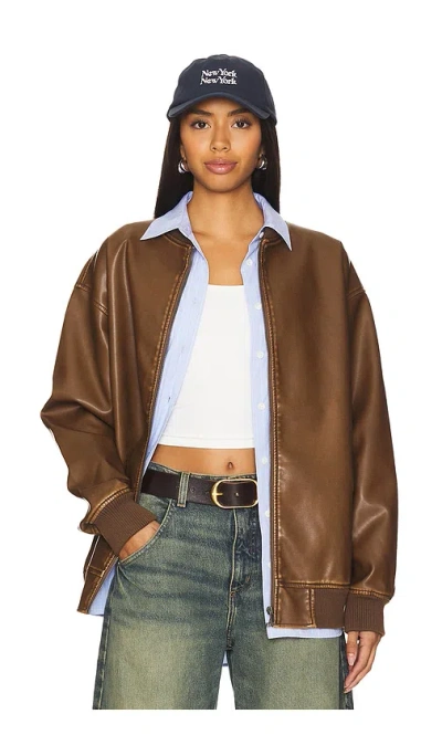 Superdown Ariel Faux Leather Bomber In Brown