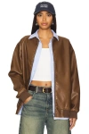 Superdown Ariel Faux Leather Bomber In Brown