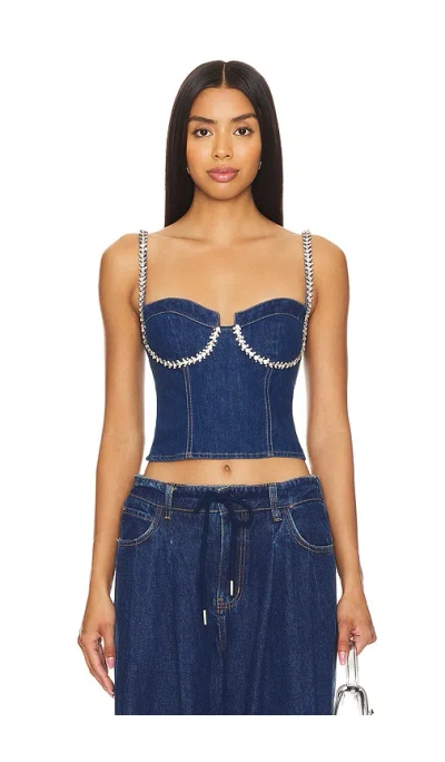 Superdown Ash Bustier Top In Dark Blue Wash