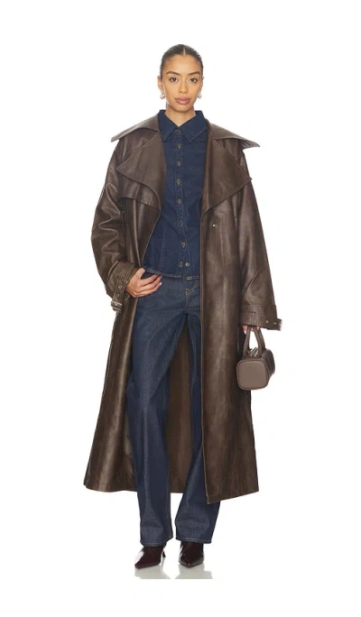 Superdown Astra Faux Leather Trench In Brown