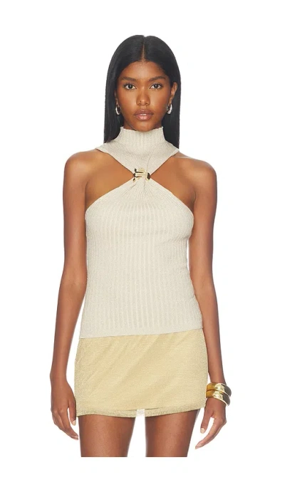 Superdown Charlee Knot Front Top In Metallic Neutral