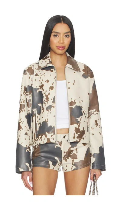 Superdown Clara Cow Print Jacket In Neutral