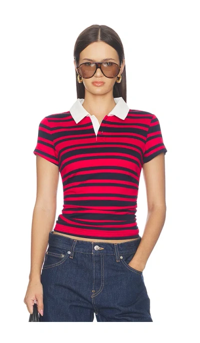 Superdown Cleo Ruched Polo Tee In Red
