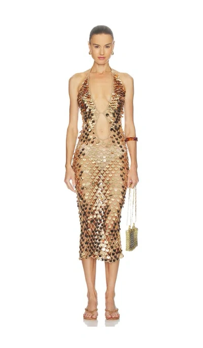 Superdown Declan Crochet Midi Dress In Gold
